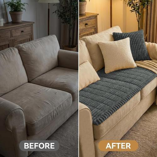 Smiry Couch Cover for Dogs Washable, Non Slip Fuzzy Pet Couch Covers for 3 Cushion Sofa Pet Friendly, Thick Soft Sofa Slipcovers Cushion Protector (Dark Grey, 27.6 x 59)