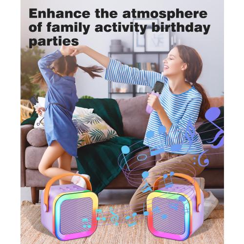 Mini Karaoke Machine Speaker for Kids Adults,Portable Bluetooth with 1-2 Wireless Microphones,Christmas Birthday Gifts Toys Girls Boys Ages 4, 5, 6,7, 8,9,10,11,12  Years Old Toddler (Purple - 2 Mic)