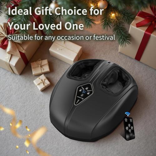 Shiatsu Foot Massager with Heat,Vibration,Air Compression and Deep Kneading for Plantar Fasciitis, Neuropathy,Improve Foot Wellness,Gifts for Women & Men（Black）