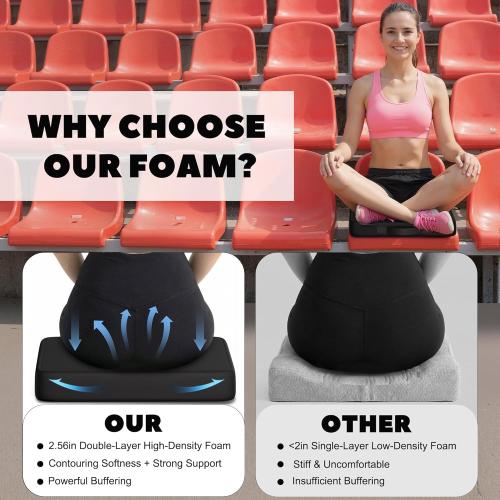 Stadium Seat Cushions - Portable Bleacher Cushions, 2.56 Extra Thick, Waterproof Oxford Fabric, Lightweight Stadium Seat Pads for Sports Events, Office, Camping, Outdoor Bench - 2-Pack (Black)