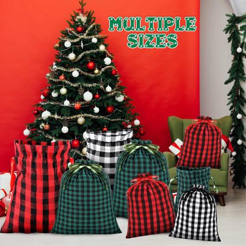 Zhengmy 30 Pcs Christmas Cotton Plaid Large Size Drawstring Bags Storage Sack Present Stocking Storage Cotton Buffalo Plaid Christmas Drawstring Bag for Xmas Gift Party Favors(Normal)