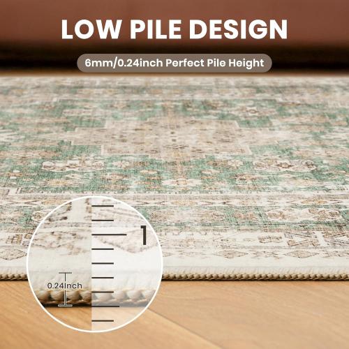 zesthome 8x10 Area Rugs for Living Room,Non-Slip Backing Washable Rugs,Vintage Large Area Rug，Stain Resistant Home Decor Rug (Green/Brown,8'x10')