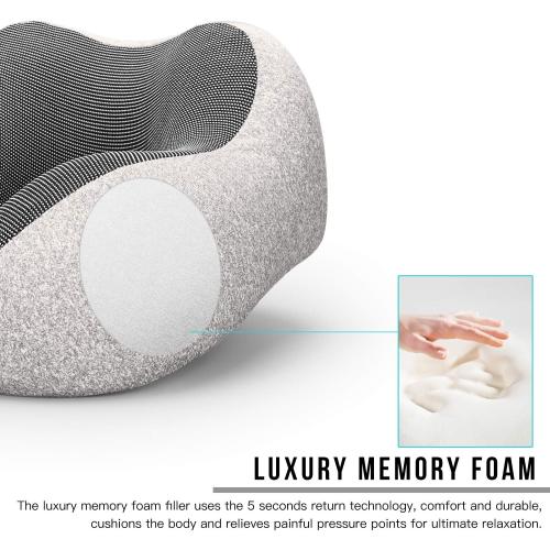 MLVOC Travel Pillow 100% Pure Memory Foam Neck Pillow, Comfortable & Breathable Cover, Machine Washable, Airplane Travel Kit with 3D Sleep Mask, Earplugs, and Luxury Bag,Standard (Grey)