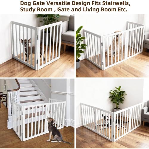 ZJSF Freestanding Indoor Dog Gate - Foldable Wood White Puppy Gate for Doorways & Stairs - 24 Height, 2 Panels