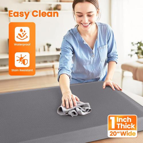 1-Inch Thick Anti-Fatigue Mat for Kitchen and Standing Desk, 20x39, Grey | Extra-thick cushioning, water-resistant surface, stain-resistant, easy to clean, non-slip bottom, kitchen floor, office