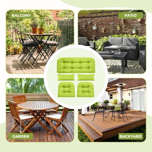 Lime Green Wicker Chair Cushions of 5 Pieces, Waterproof Outdoor Loveseat Cushion for Wicker Furniture, 1 Love Seat Cushion, 2 U-Shape and 2 Lumbar Pillows for Patio Furniture