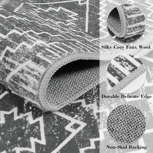 Wonnitar Moroccan Washable Kitchen Runner Rug 2'6x8', Non-Slip Dark Grey Boho Rug Runners for Hallways, Farmhouse Floor Carpet Soft Runner for Bathroom Hall Entyway (Dark Grey,2'6x8')