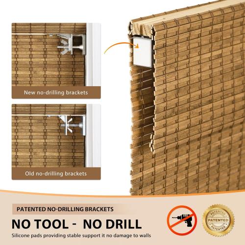 LazBlinds No Tools No Drill Cordless Bamboo Roman Shades, Light Filtering Window Treatment, Roll Up Bamboo Blinds for Windows 25'' W x 48'' H, Eastfield Teak