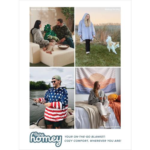 Bare Home Wearable Blanket B-Cozy Hoodie - Soft Plush Sherpa - Warm and Cozy - Oversized Wearable Blanket - Adult & Kid Sizes