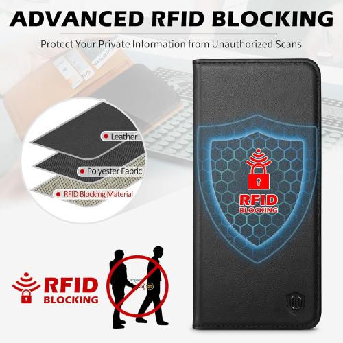 SHIELDON Wallet Case for Galaxy S25 Edge 6.7, Genuine Leather Folio Cover with Kickstand RFID Blocking Card Holder Magnetic Full Protective Case Compatible with Galaxy S25 Edge 2025 - Black