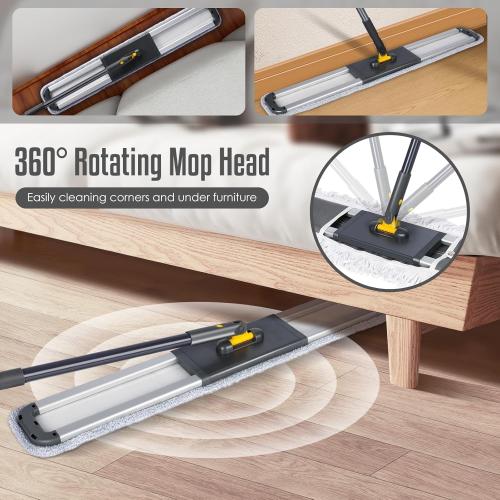 36 Inch Commercial Industrial Floor Mop, Long Handle, Washable Cotton and 2 Microfiber Mop Pads, Heavy Duty Wet and Dry for Hardwood, Tiles, Laminate