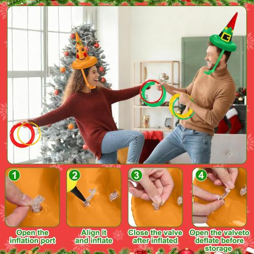 Christmas Ring Toss Games Set Inflatable Hat Ring Toss Game with Air Pump for Adults Family Party Indoor Outdoor Toys Gifts