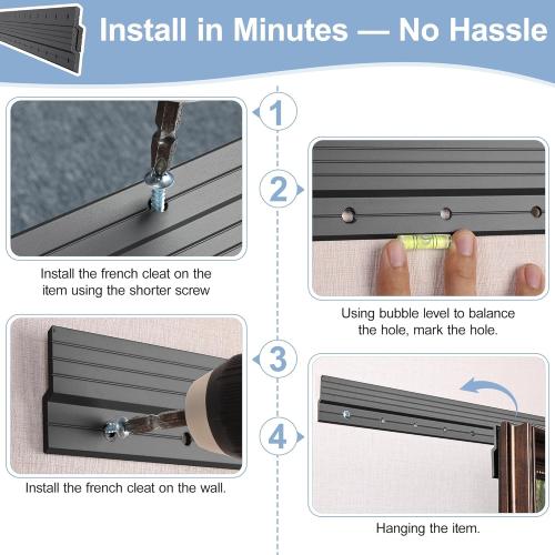 Black French Cleat Hanger 41 inch - 2 Pairs Heavy Duty Aluminum Alloy Z Bar Clips Picture Hanging Kit Wall Mounting 500 lbs Load Interlocking Brackets Mirror Hanging Hardware Frame Hanger