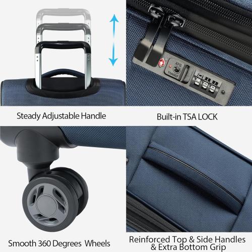 KROSER Softside Expandable Carry On Luggage with Spinner Wheels & Built-in TSA Lock, Durable Suitcase Rolling Luggage with USB Port, Carry-On 20-Inch, Haze Blue