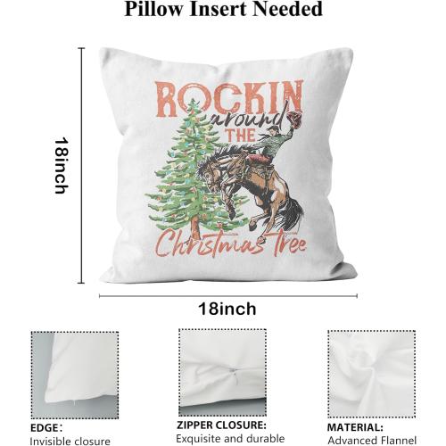 Western Christmas Decor - 18x18 Throw Pillow Covers for Bedroom & Sofa, Tree Decorations