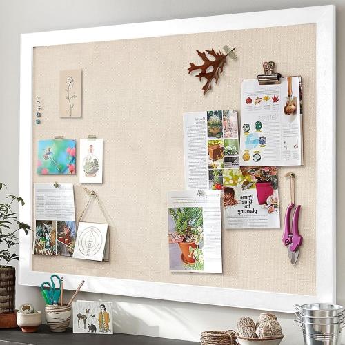 Emfogo Large Bulletin Board 23x18inch with Linen Rope Cork Boards Wall Decor Picture Framed Display Board Hanging Pin Board Vision Board Bulletin Cork Board for School Office Room Home Vintage White
