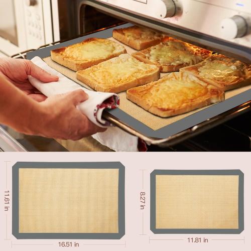 Silicone Baking Mat 3 Pack, Non-Stick Food Safe Reusable Baking Sheets, 2 Medium & 1 Small Sizes for Cookies Macarons Bread, (Gray)