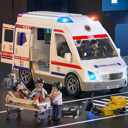 TEMI Ambulance Toy for Kids, Emergency Vehicle Toy, Friction Powered Truck | Light and Sound, Role Playing Play Vehicles with Figures Toys, Car Toy, Birthday Gifts for Age 3 4 5 6 7 8 Boys Girls