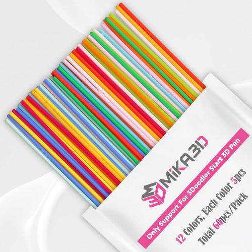 12 Bright Colors 2.5mm PCL Filament Refill, Low Print Temperature Filament, Each Color 15cm x 5pc, Total 60pcs 900cm PCL Filament by MIKA3D