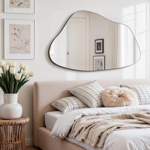 FICTOR Irregular Asymmetrical Wall Mirror, 36 x 24 Modern Decorative Mirror for Entryway, Bathroom, Bedroom, Living Room, Dining Room