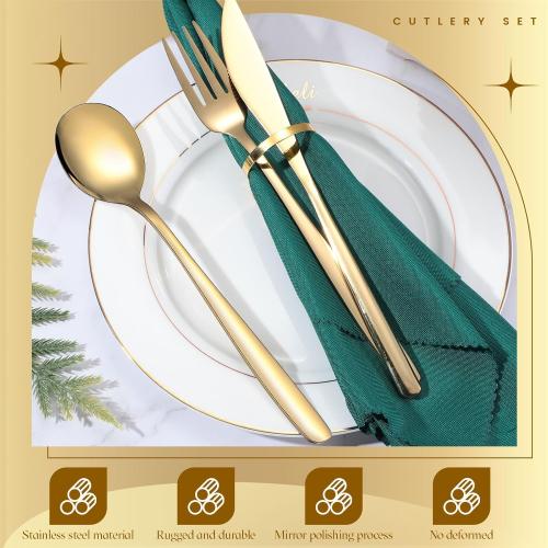 240 Pcs Gold Silverware Set for 80 - Stainless Steel Flatware Cutlery Set Include Forks, Knives & Spoons for Wedding Parties, Kitchen, Restaurant - Dishwasher Safe