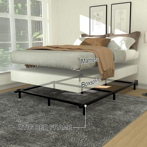 DTIG 7 Inch Full Size Metal Bed Frame for Box Spring and Mattress, 9-Leg Support Box Spring Base, Easy Assembly Tool-Free Heavy Duty Bed Frame Black