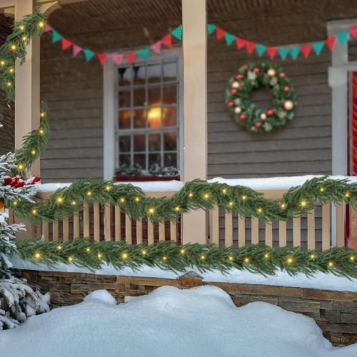 Norfolk Pine Garlands with Light ，Pre-Lit Christmas Garland,Dense Norfolk Pine Real Touch Garlandfor Table, Mantle, Staires, Wall, Premium Indoor/Outdoor Christmas Decorations (2, 6ft)