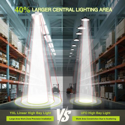 YXL 4 Pack 210W LED Linear High Bay Shop Light, Larger Central Lighting Area, 31500LM, 120-277V, 0-10V, 5000K, Commercial Linear High Bay Led Shop Lights for Warehouse Industrial Garage Workshops,