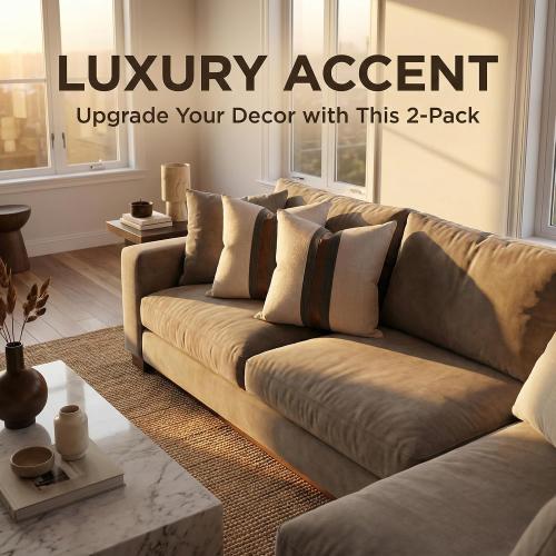 Set of 2 Leather Throw Pillow Covers Cotton Linen Decor Patchwork Pillow Cover Faux Leather Pillows Cover for Couch Sofa Living Room Bedroom,Beige 24x24