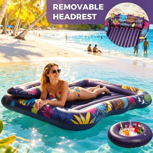 Korlon Tec Extra Large Pool Floats Adult, 81 x 60 Inflatable Tanning Pool Lounger Float with Pillow and Cup Holders, Sun Tanning Bed Pool Rafts Floaties for Adults Beach Lake River
