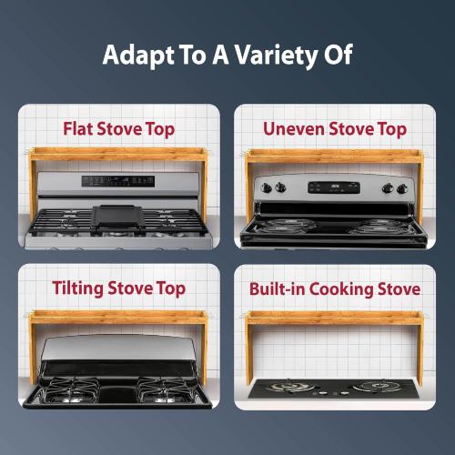 IIIOIIIA Bamboo Over The Stove Spice Shelf for Kitchen Storage, 31.5 Kitchen Spice Rack Organizer Stove Top Shelf with 6 Hooks, 11.4 Height Extra Storage Countertop, Easy to Assemble