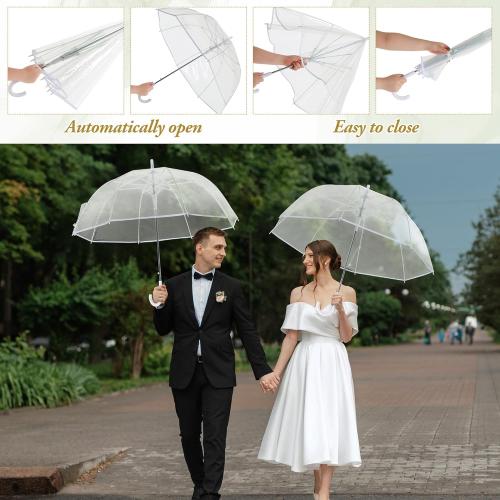 Aodaer 30 Pcs Clear Wedding Umbrellas Bulk, 36 Inch Transparent Bubble Umbrella with Storage Box Large Dome Windproof Stick Umbrellas for Rain Wedding Bridal Party Supplies Photography Props
