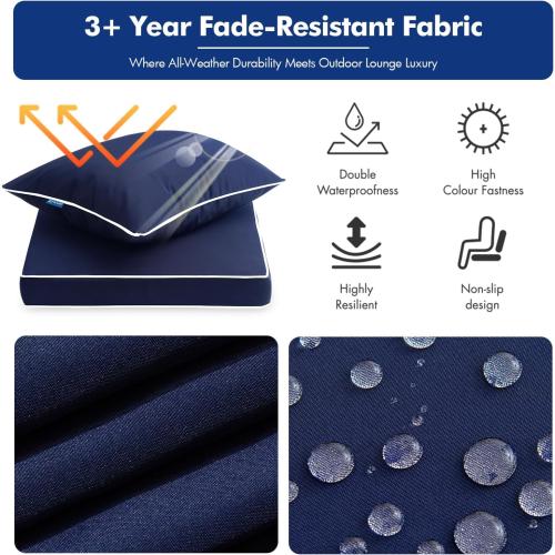 MIULEE Outdoor Seat Cushion Set Navy Blue 24 x 24 x 4 Inch Waterproof & Fade Resistant Deep Seat and Back Patio Furniture Cushions with Handle and Adjustable Straps Cushions for Chair Couch SET OF 3