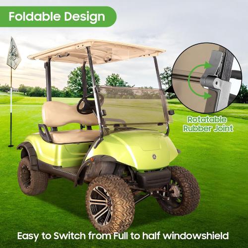 10L0L Tinted Windshield for Yamaha G29/Drive Golf Cart 2007-2016, 4MM Thicken, Foldable and Impact Resistant
