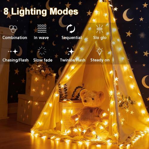 echosari Star String Lights Battery Operated, Auto Timer LED Star Fairy String Lights 158IN with 8 Modes for Kid Room Bedroom Party Garden Wedding Décor (Warm White)