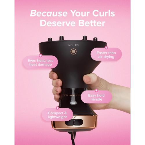 Bellissima Diffon Ceramic Diffuser Hair Dryer for Curly Hair - 2-in-1 Blow Dryer with Diffuser - Reduces Frizz, Defines Curls, Volumizes - Lightweight, Compact, Easy Hold Handle
