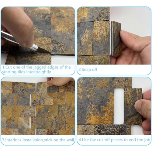 12-Pack PVC Peel and Stick Tile Backsplash, 12''X12'' Bronze and Cyan Slate