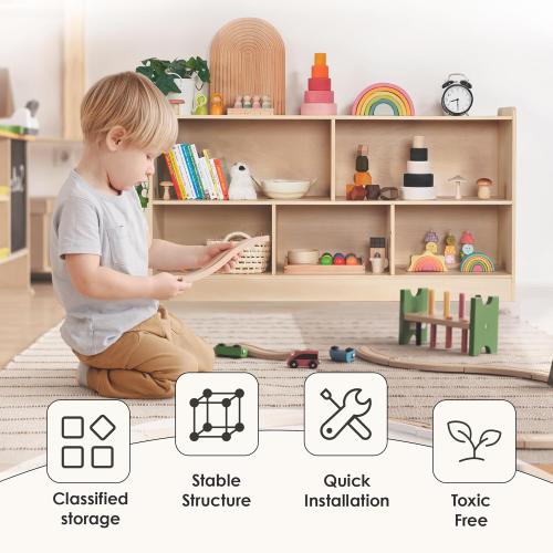 5-Section Wooden Toy Shelf for Kids, Montessori Shelf Storage with Open Shelving & Customizable Layout | Safe, Sturdy Design for Kids Room, Classroom & Playroom