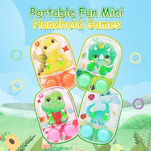 SevenQ Dinosaur Water Ring Toss Games - 4 Pack Handheld Toys for Kids and Family Stress Relief - Retro Mini Car Game for Party Favors, Gifts, and Travel