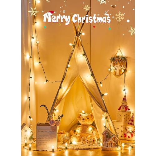 Vintage C9 LED Christmas Lights Outdoor, 100 Feet C9 String Lights with 50 Shatterproof C9 Bulbs, Waterproof Connectable Christmas Tree Lights for Outside Roofline Patio Xmas Decorations, Warm White