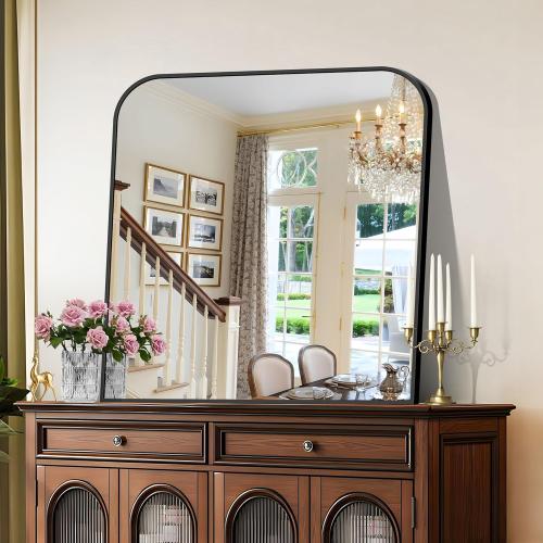 Bathroom Mirror, 30x30 inch Black Rectangle Wall Mounted Mirror with Thin Frame, Bathroom Vanity Mirrors for Over Sink, Entryway, Living Room, Bedroom