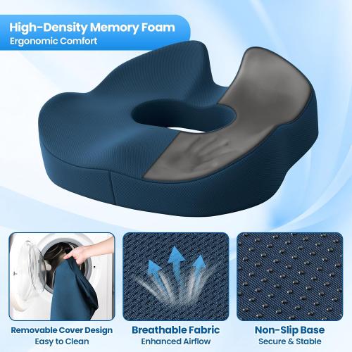SweetSlubr Large Donut Pillow Seat Cushion for Hemorrhoid Discomfort&Tailbone Pressure, Office Chair Cushion for Long Sitting, Ergonomic Coccyx Pillow for Postpartum Pregnancy, Blue, X-Large