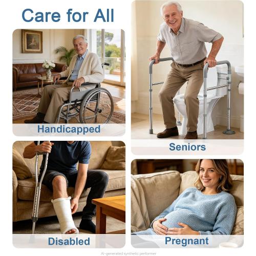 HOMLAND Toilet Safety Rails for Seniors, Adjustable Height & Width, 350 Lbs | Padded Armrests, Foldable Aluminum Toilet Safety Frame, Handicap Toilet Handles for Elderly and Disabled, Fit Any Toilets