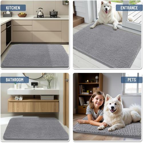 Bathroom Rugs 30 x 20, Ultra Soft Absorbent Chenille Bath Rugs, Non-Slip Rubber Backing, Machine Washable Bath Mats for Bathroom Floor, Tub and Shower, Home Decor Accessories, Grey