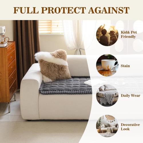 MYSKY HOME Couch Cover, Non-Slip Sofa Cover for 3 Cushion Sofa, Dark Grey
