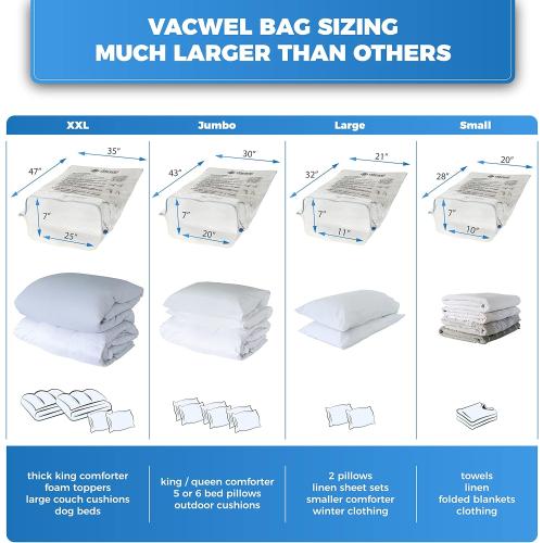 12-Pack Variety - Vacuum Storage Bags for Clothes, Packing & Storage - Strong Vacuum Space Bags for Comforter, Quilt & Mattress Topper Compression - Premium Sealing Solutions in XXL, Jumbo, L, M Sizes
