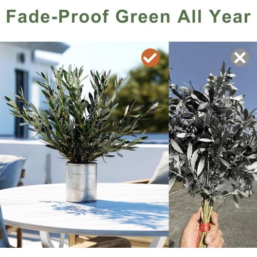 Bailikang 8PCS Premium Artificial Olive Branches for Vases - Realistic PU & Silk Faux Greenery Stems, 3 Sizes, Bendable Wire Stems, Low Maintenance Home/Office/Holiday Decor(No Vase