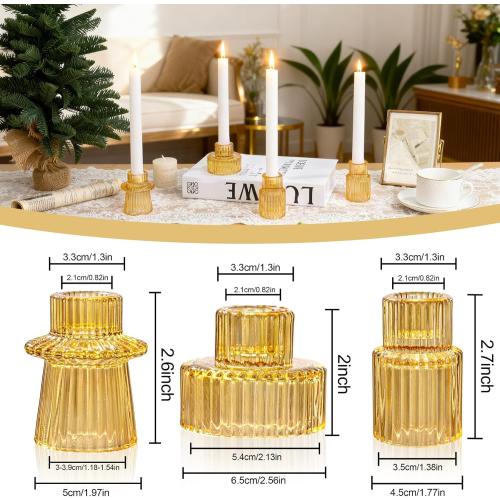 WELLIFE 3 Pcs Amber Glass Candle Holder, Taper Candle Holder, Amber Glass Candlestick Holder for Party, Wedding Decorations, Table Centerpieces and Thanksgiving