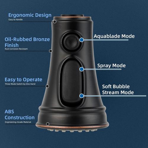 Hibbent Kitchen Faucet Head Replacement, Pull Down Faucet Spray Head, 3 Function Faucet Sprayer Nozzle, 15 Adapters Compatible with Moen, American Standard, Delta, Kohler Faucets, Oil-Rubbed Bronze
