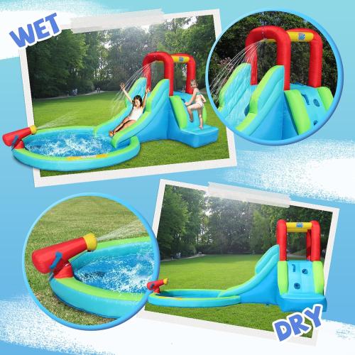 Action Air Inflatable Waterslide, Bounce House with Slide for Wet and Dry, Kids Backyard Waterpark for Summer Fun, Water Gun & Splash Pool for Age 3-8, Love for Kids